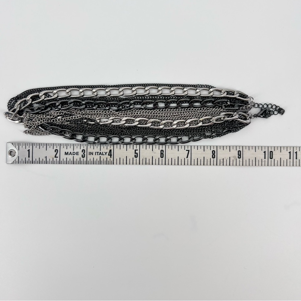 Layered Mixed Metal Chain Necklace Multi Strand Gunmetal Silver Edgy Punk Goth - Picture 15 of 15